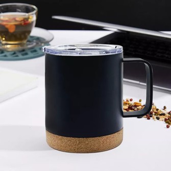 12oz Cork Wood Base Double Wall Stainless Steel Coffee Mug