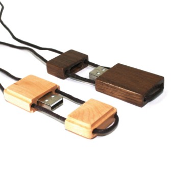 Wooden case USB stick with lanyard